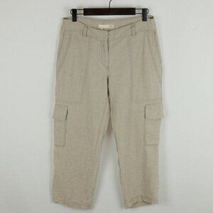 Eileen Fisher Women's Size 4 Tan 100% Organic Linen Mid Rise Cargo Capri Pants